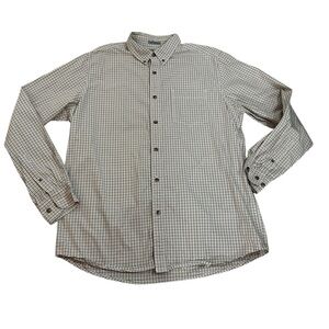 Guide Series Brown Checkered Plaid 100% Cotton Long Sleeve Button Up Mens Large